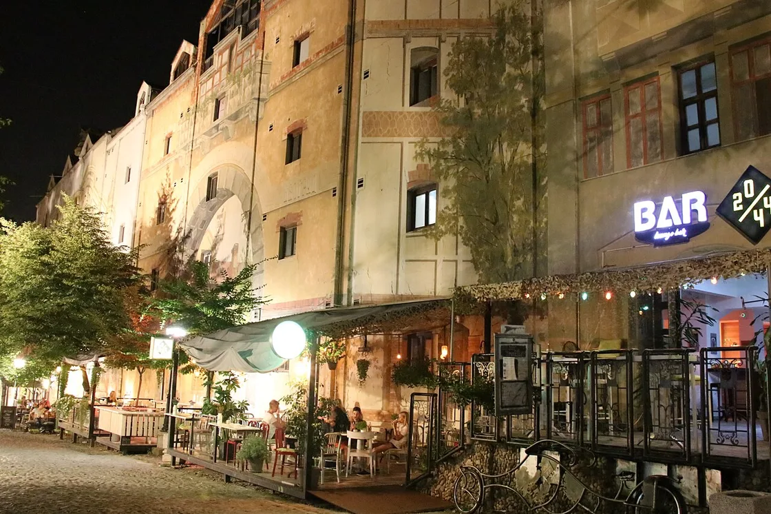 The cobbled, tree-shaded Skadarlija street lined with kafana terraces in central Belgrade