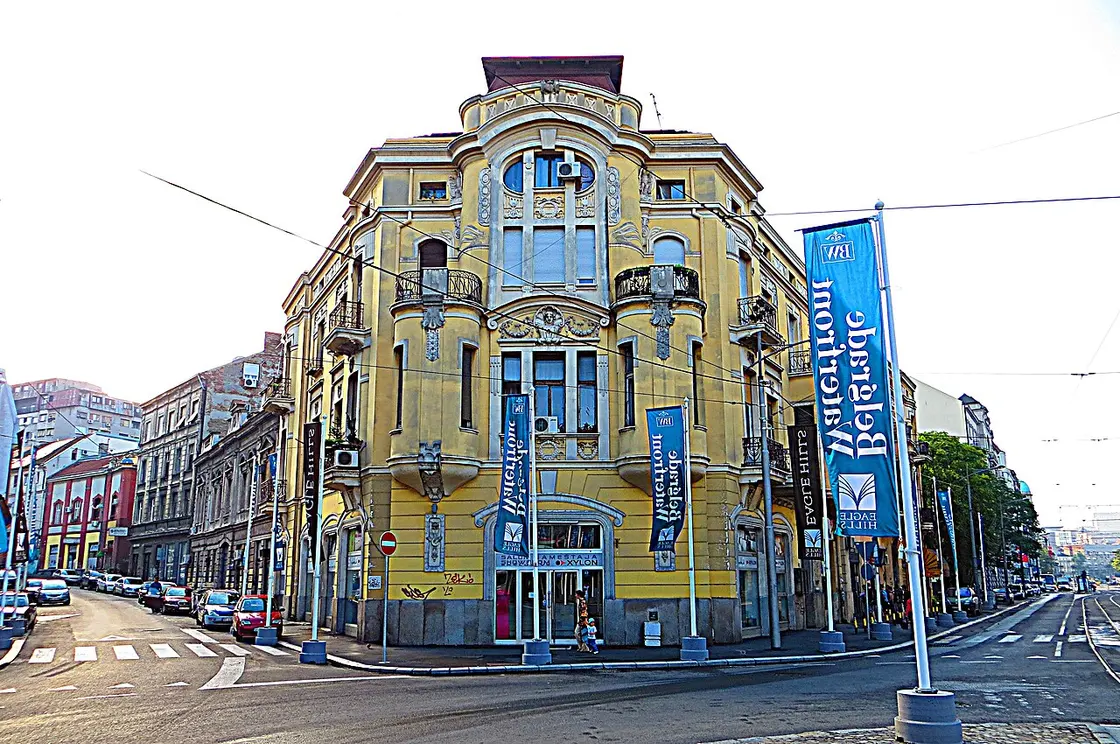 An ornate Art Nouveau corner building in the Savamala district of Belgrade