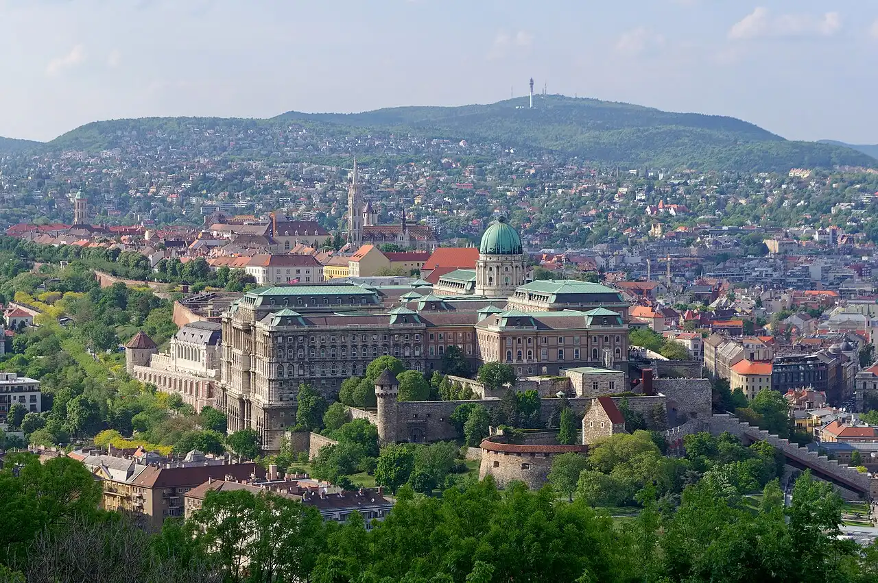 Buda Castle and the Danube-side district seen from Gellert Hill in Budapest