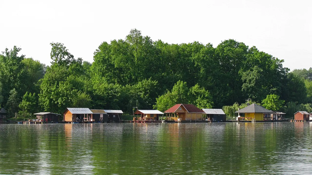 Floating clubs and bars, the splavovi, moored along the Sava river bank in Belgrade