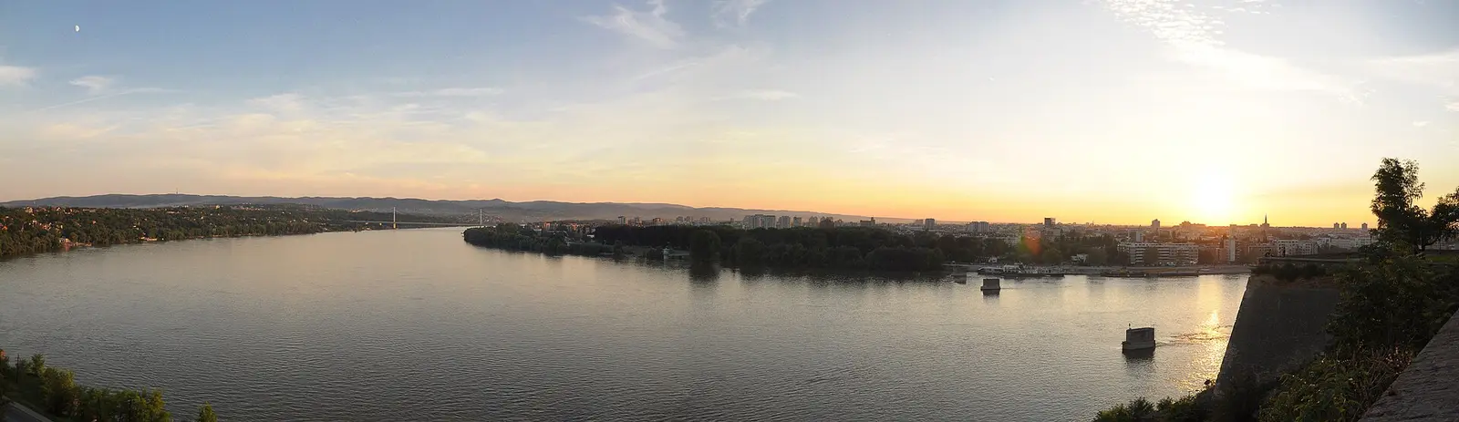 Petrovaradin Fortress on its rock above the Danube across from Novi Sad, seen in a wide panorama