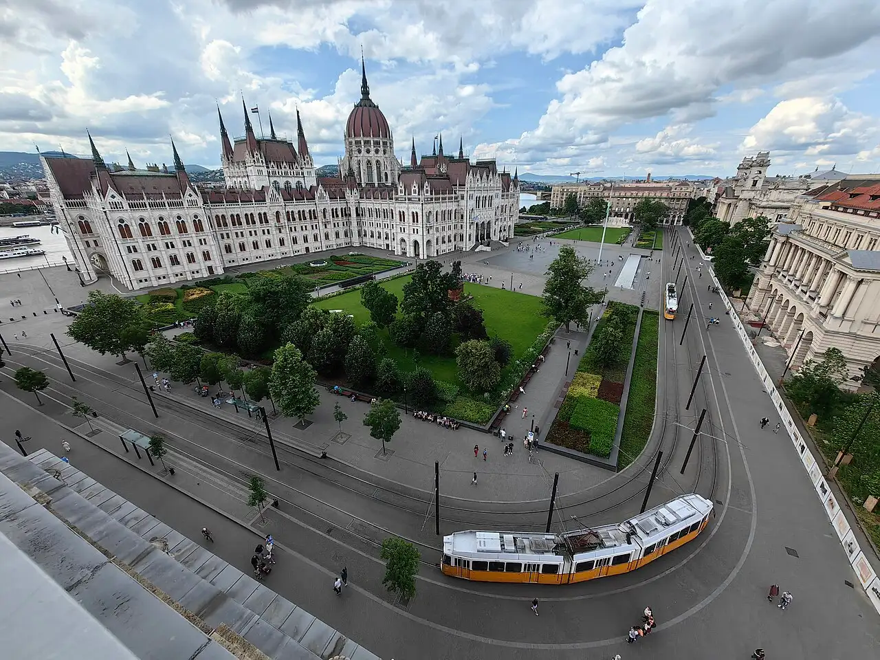 The Hungarian Parliament Building on the Danube in Budapest, seen from Kossuth Lajos Square