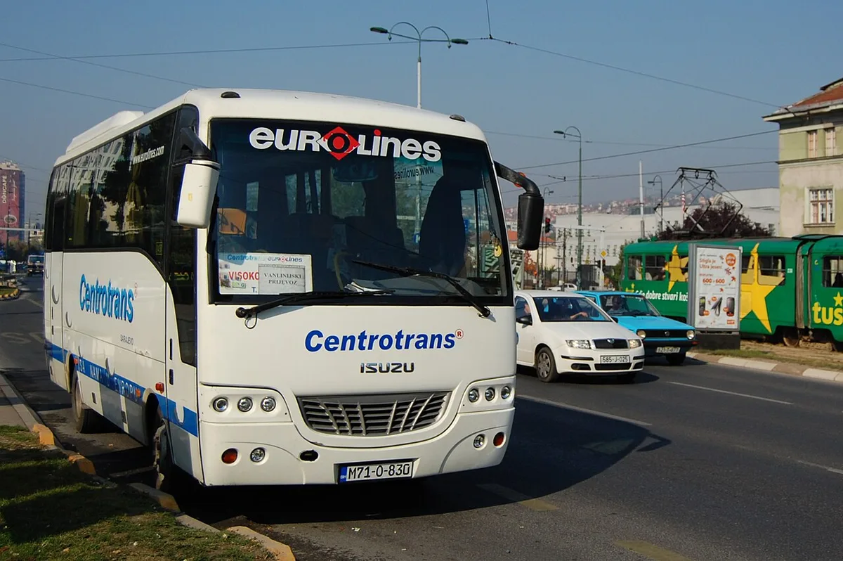 A Centrotrans Eurolines intercity coach parked in Sarajevo, Bosnia and Herzegovina