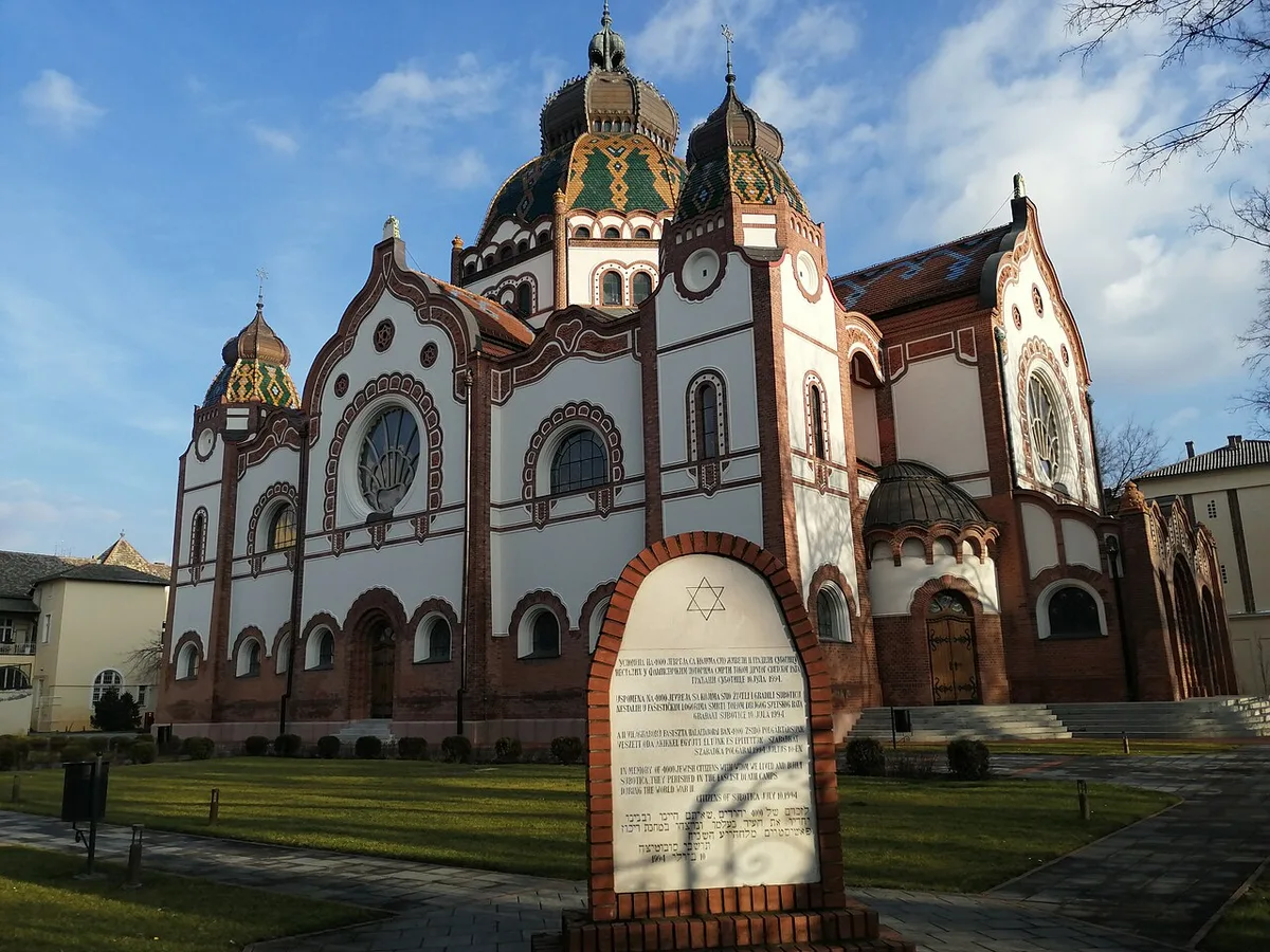 The restored Art Nouveau synagogue of Subotica with its dome and floral facade