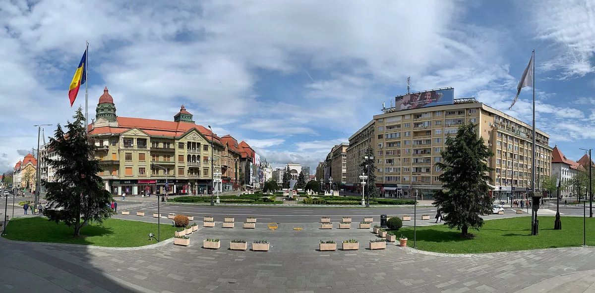 Piata Victoriei in Timisoara looking along Bulevardul Regele Ferdinand toward the cathedral