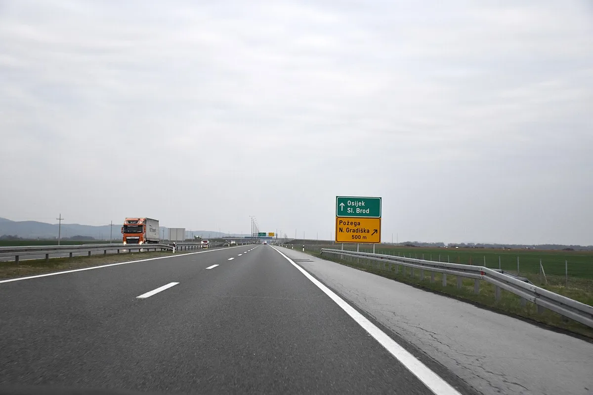 The A3 motorway running through the flat Slavonian plain in eastern Croatia toward Zagreb