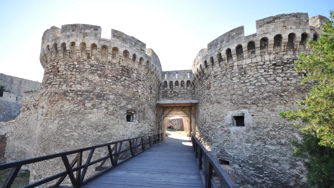A view over the Belgrade Fortress ramparts at Kalemegdan, overlooking the confluence of the Sava and Danube rivers