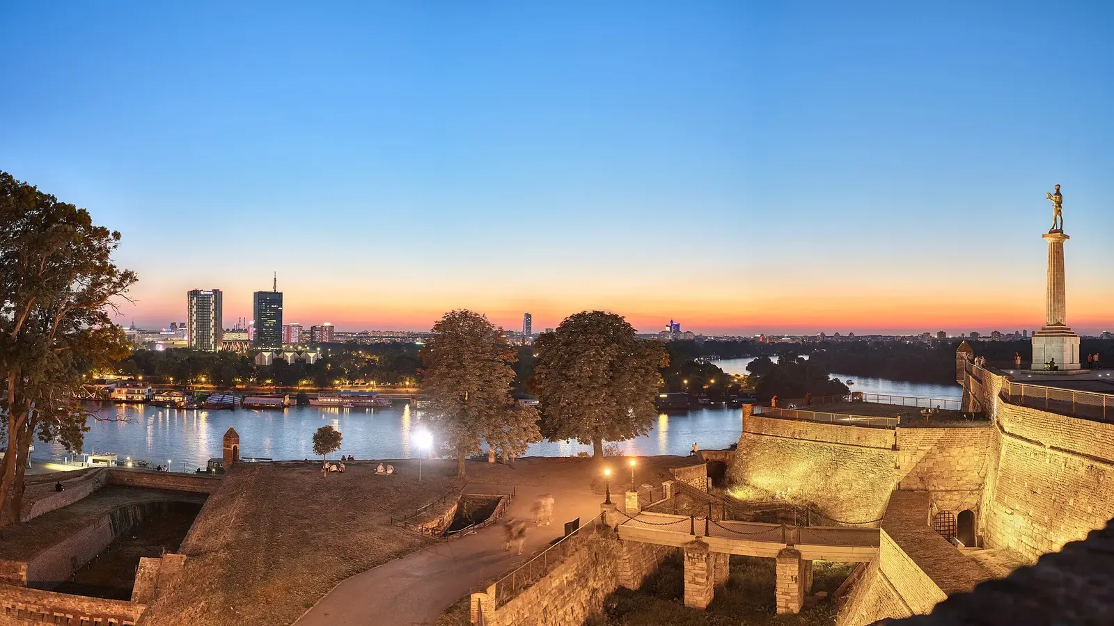 The Victor monument on Kalemegdan looking out over New Belgrade and the Sava