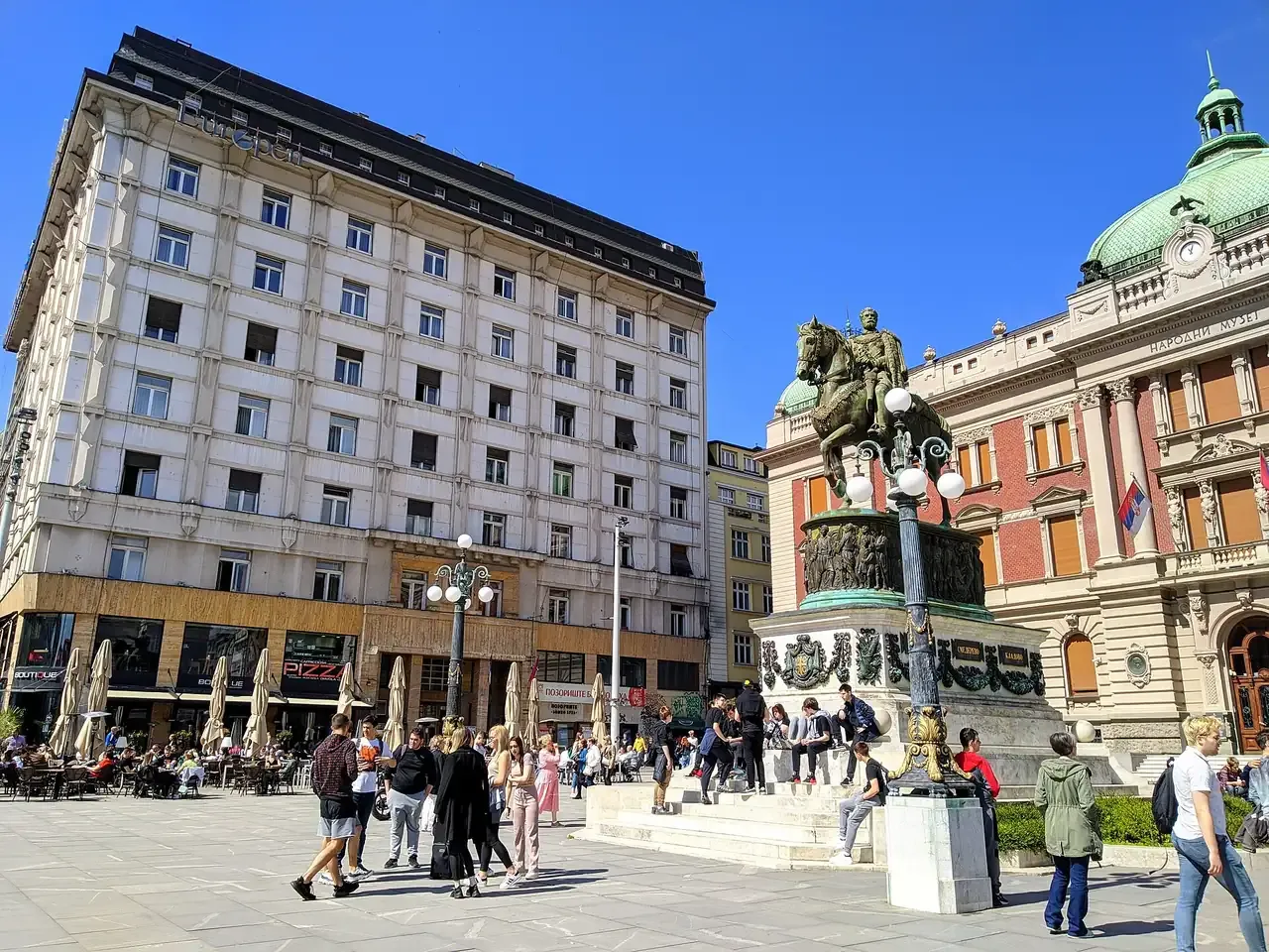 Republic Square in Belgrade with the National Museum and National Theatre façades