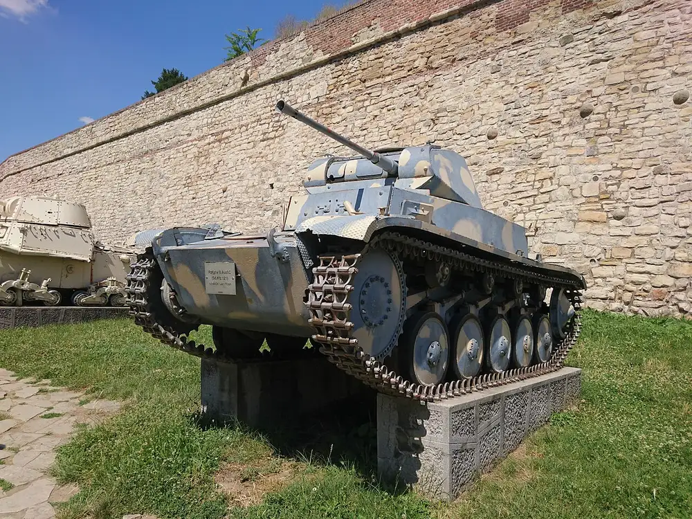 A restored Panzer II tank on open display in the Military Museum outdoor collection at Kalemegdan