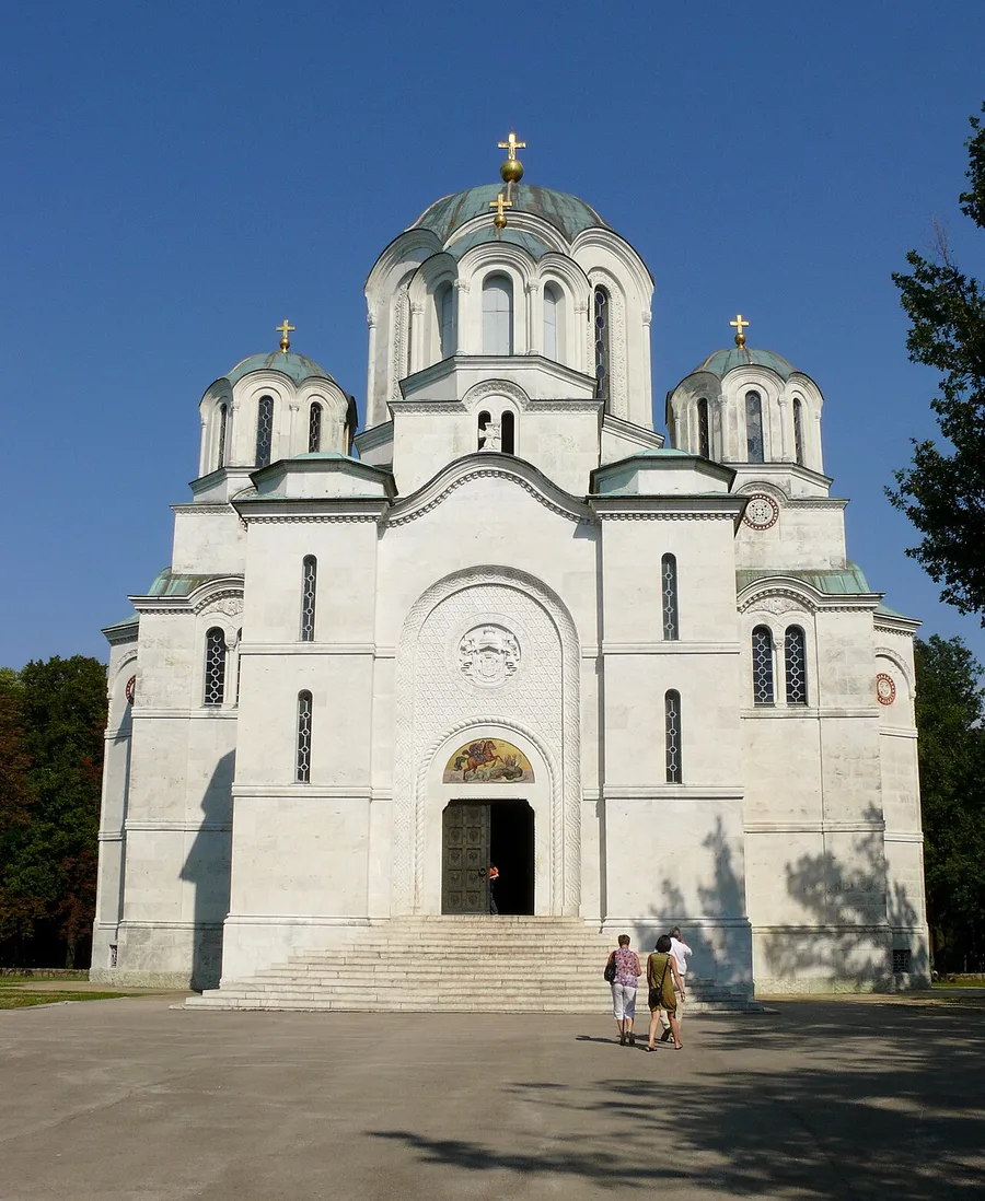 The white marble St George Church at Oplenac in Topola, the royal mausoleum of the Karađorđević dynasty