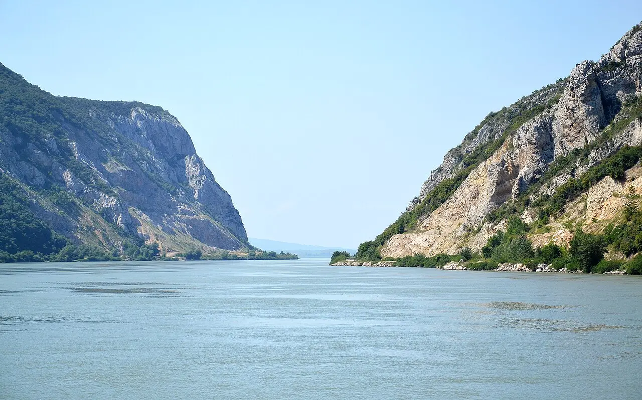 Cliffs closing in on the Danube in the Iron Gate gorge, the stretch local speedboats cruise