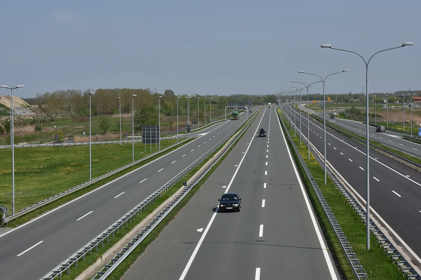 A car on the modern A1 (E75) motorway near Novi Sad in northern Serbia