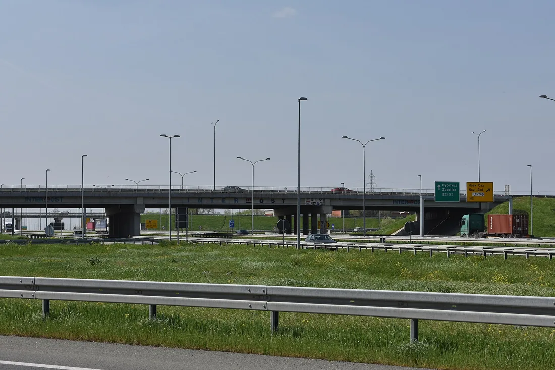 A wide motorway junction on the A1 near Novi Sad, Serbia