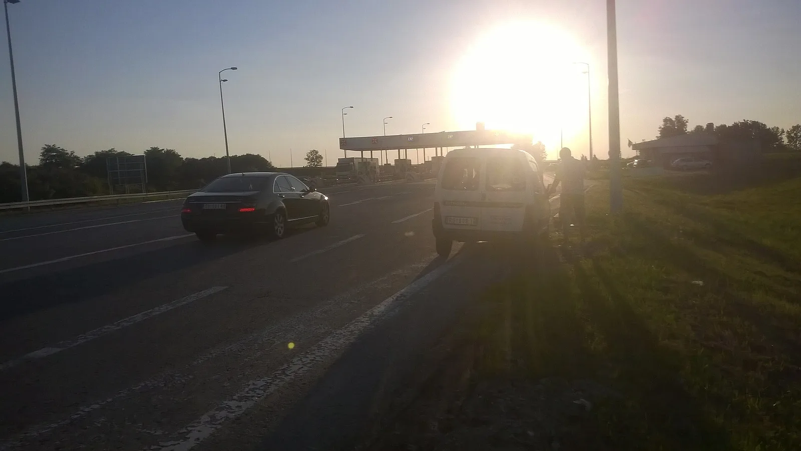 A motorway toll plaza on the western approach near Ruma, Serbia