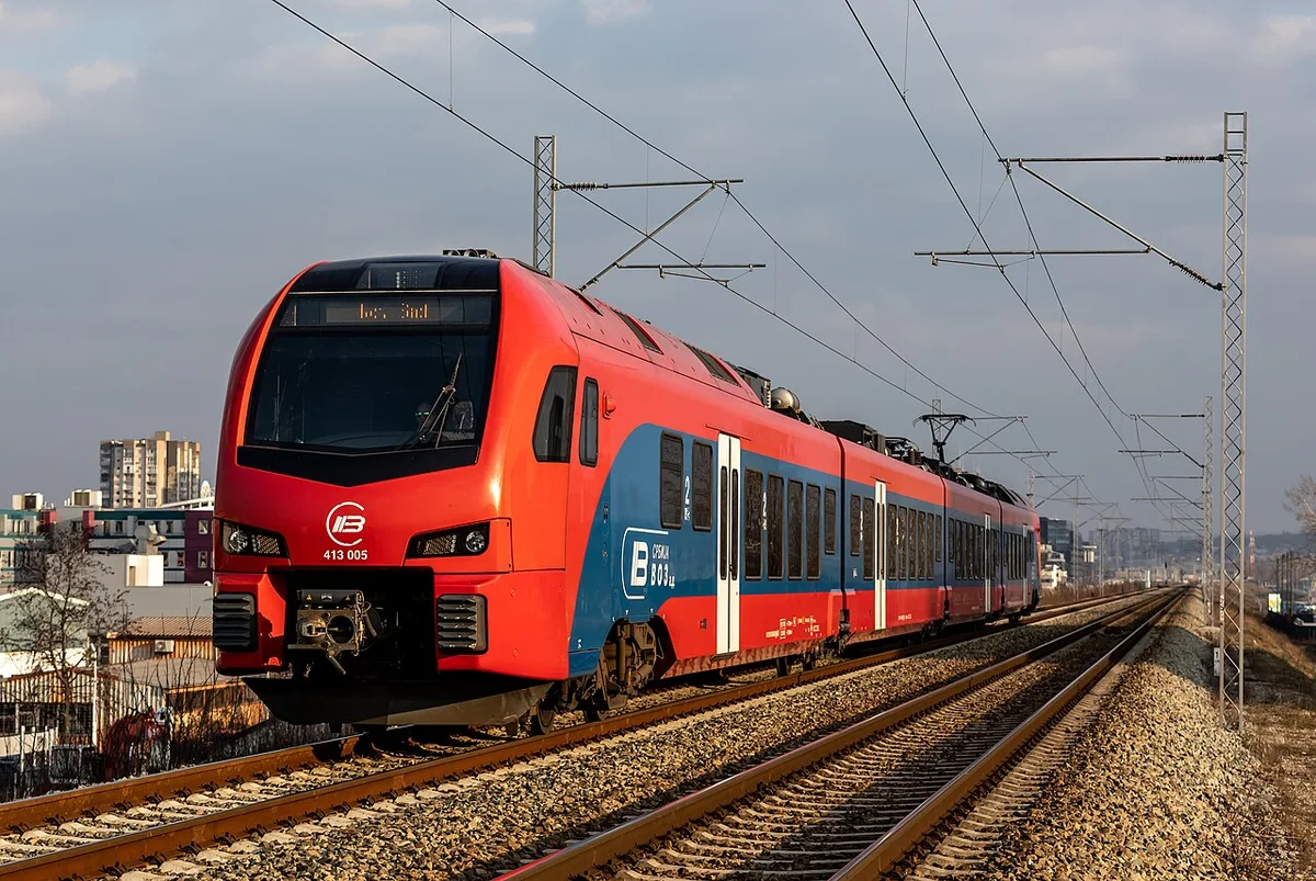 A white Srbija Voz electric train of the modern fleet on the Belgrade line