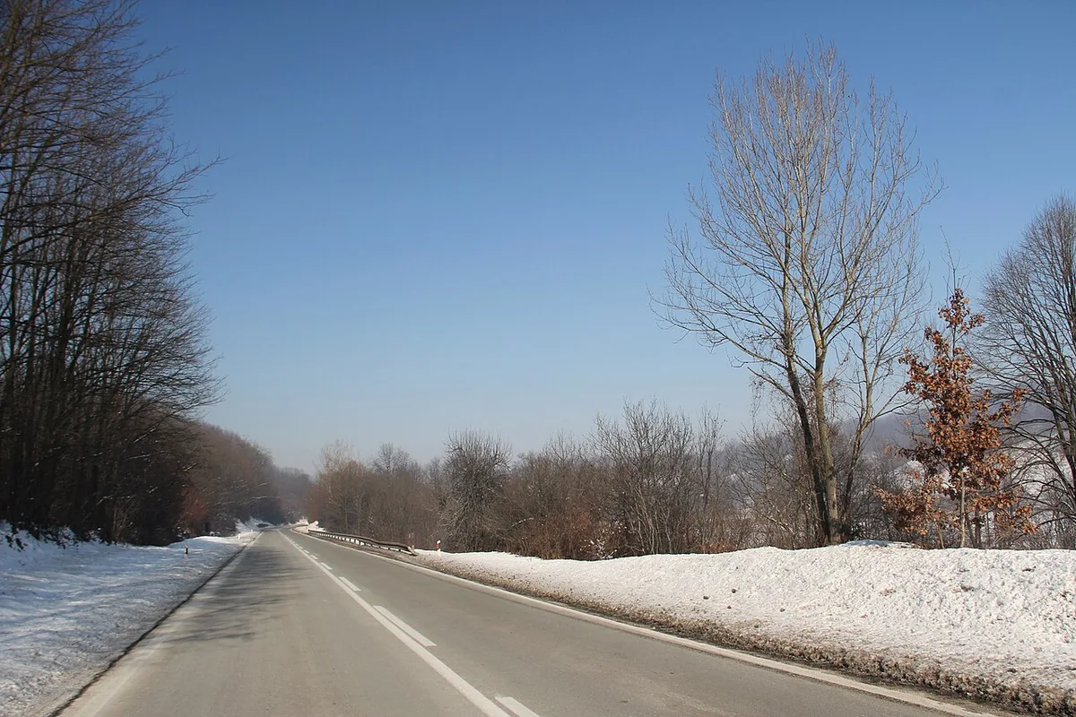 The Ibar magistrala main road winding through green hills near the village of Majdan in western Serbia