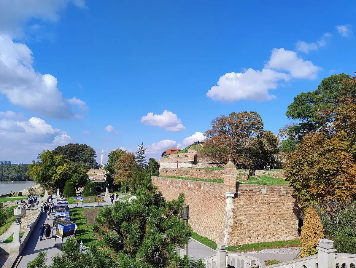 Kalemegdan Fortress above the Sava and Danube confluence in central Belgrade on a sunny day