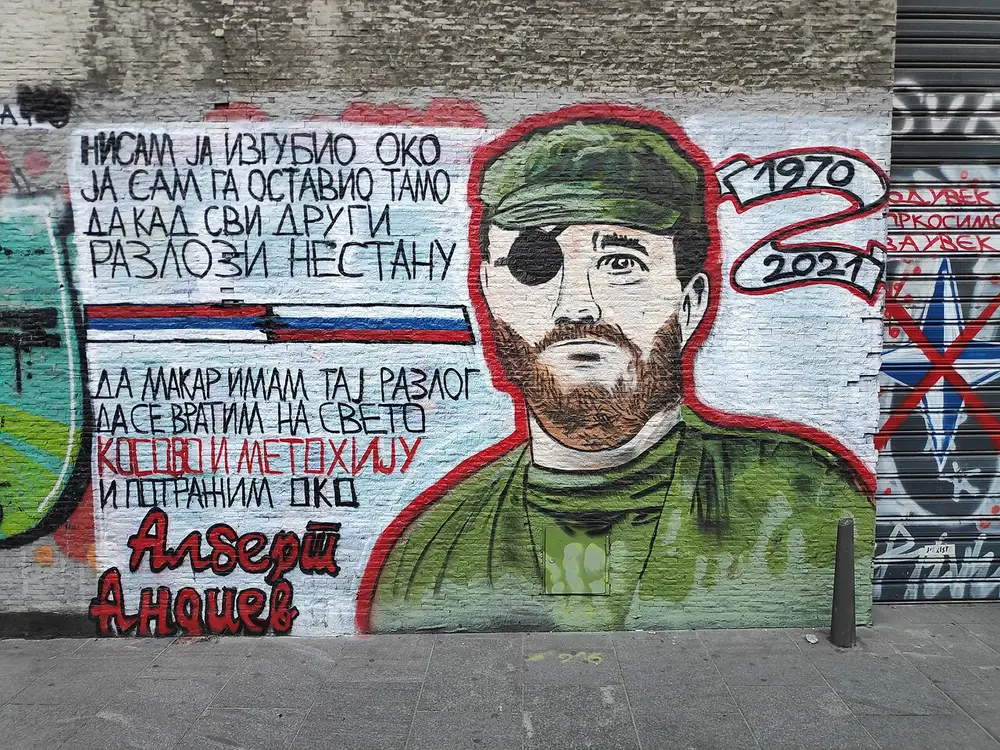 A large street-art mural on the side of a building in Belgrade’s old town (Stari Grad)