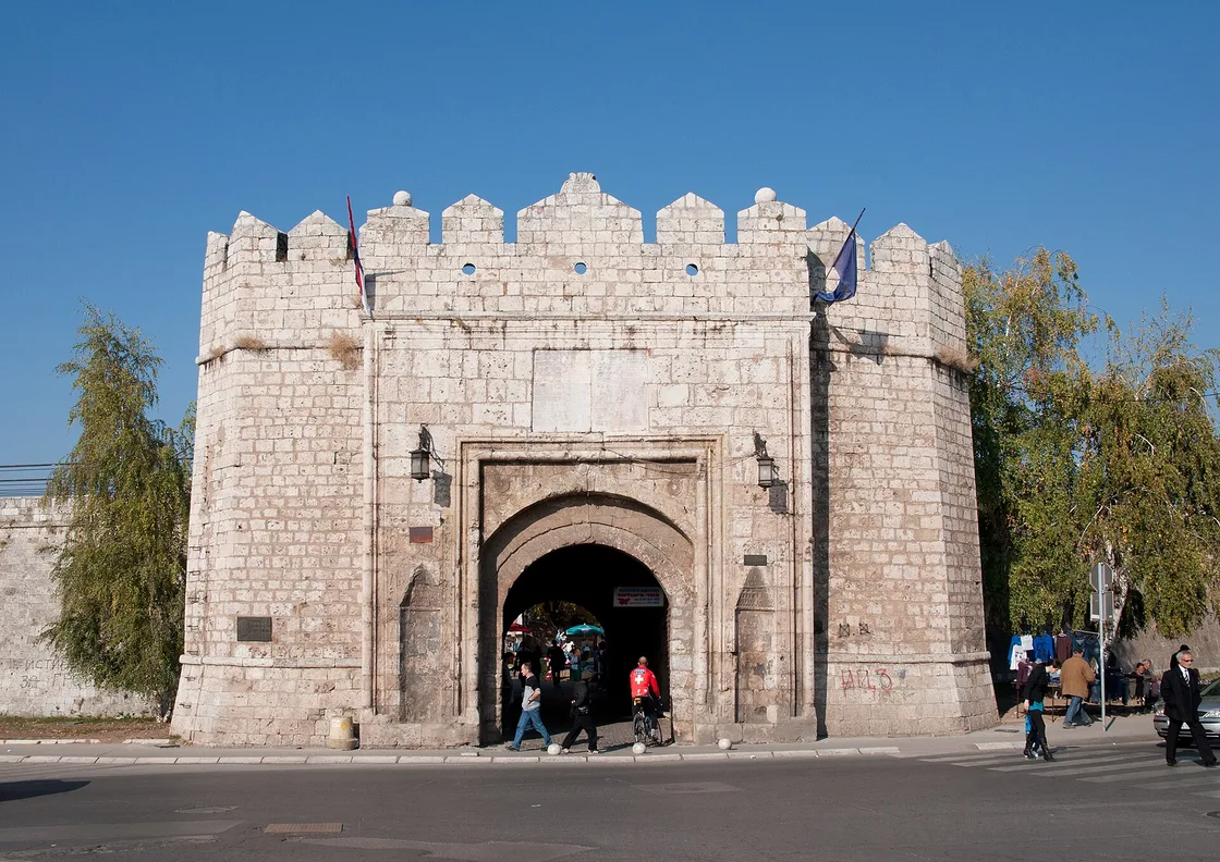 The stone walls and gate of the Niš Fortress in southern Serbia