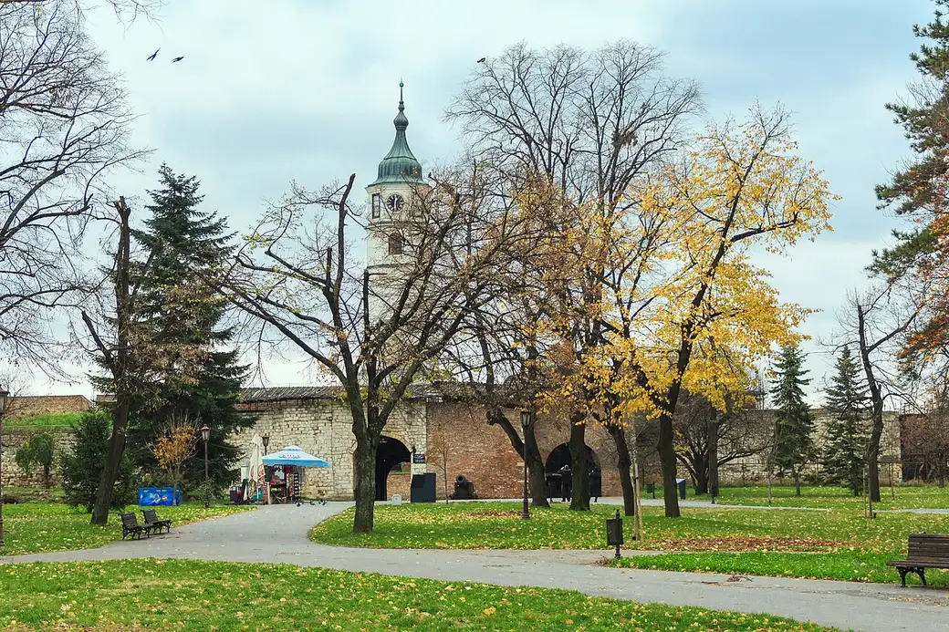 The Inner Stambol Gate and the Sahat clock tower at Kalemegdan in Belgrade
