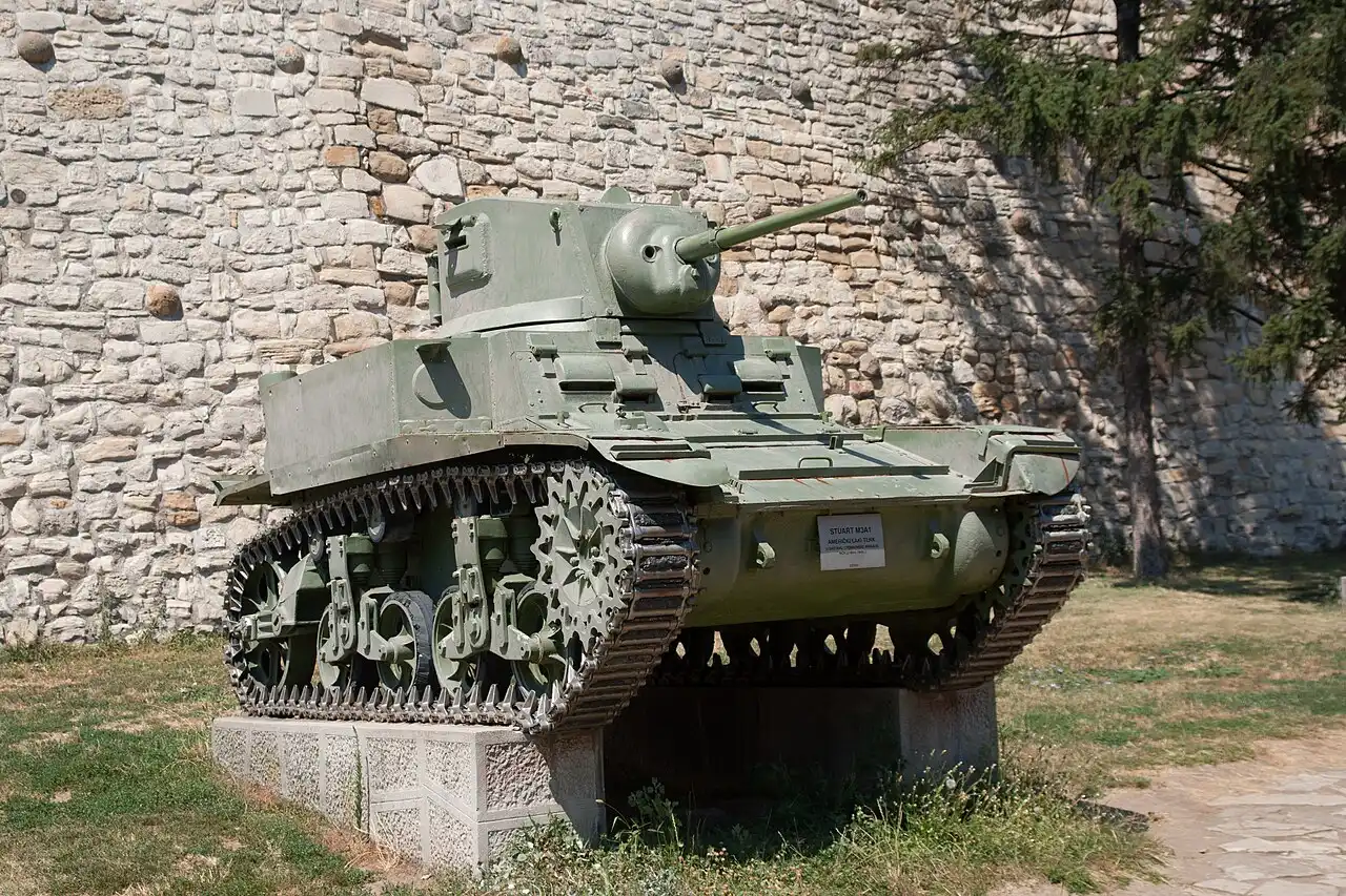 A restored American M3 Stuart light tank displayed on the Kalemegdan ramparts