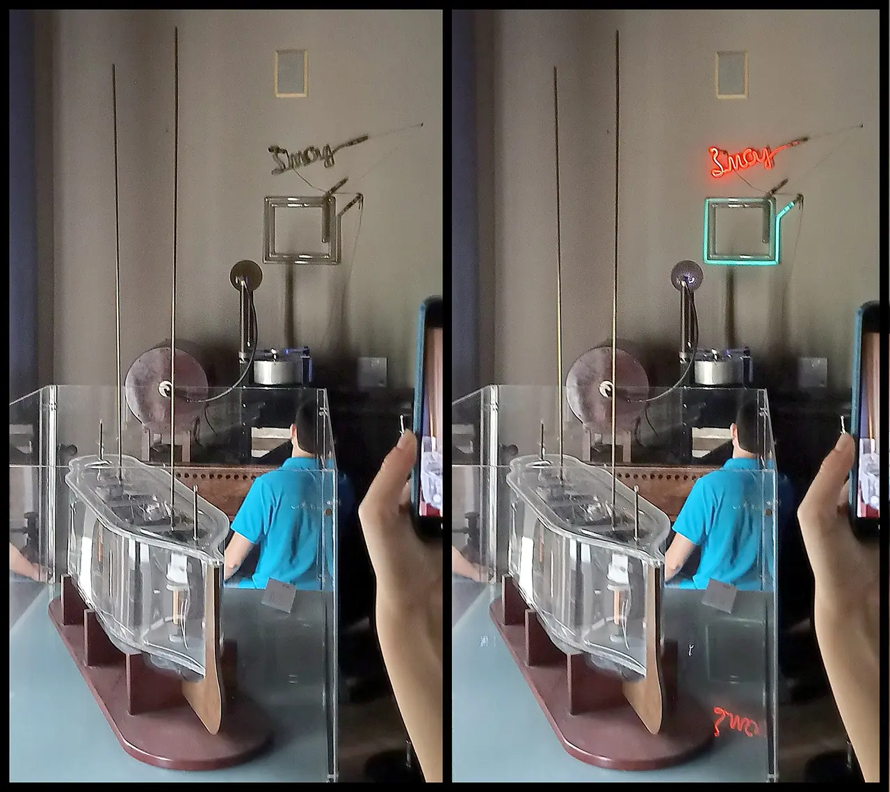 Visitors watching a live demonstration of Tesla apparatus on a guided tour at the museum