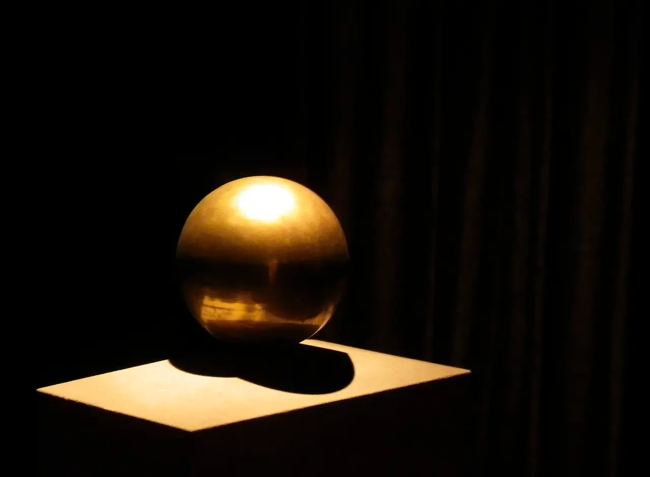 The gold-plated spherical urn holding Nikola Tesla ashes on display in the museum