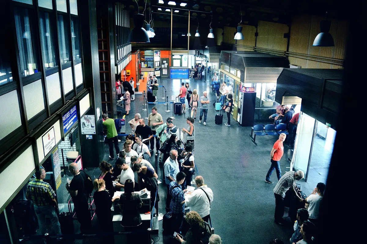 The compact arrivals and check-in hall inside Niš Constantine the Great Airport