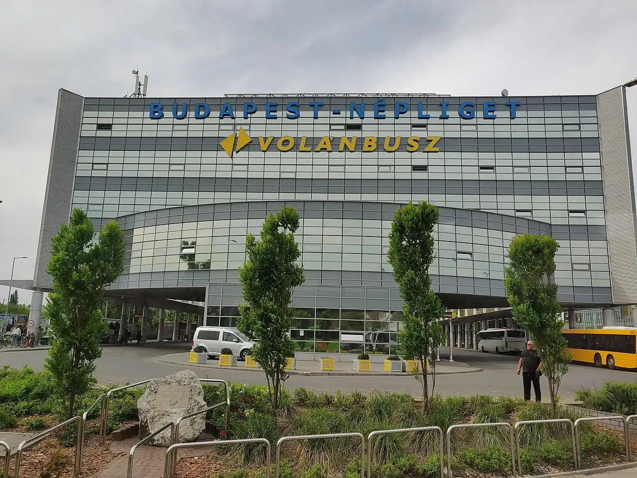 The modern canopy and coach bays at Budapest Népliget international bus station