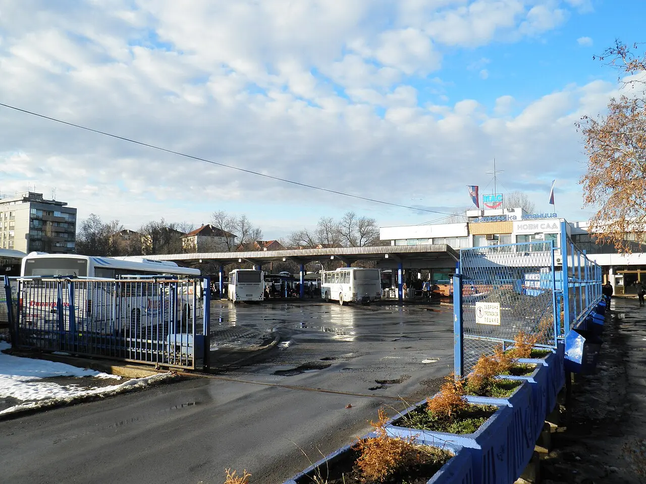 Coaches lined up at the platform bays of Novi Sad main bus station