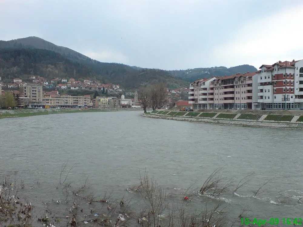 The Lim river flowing through the town of Prijepolje in southern Serbia