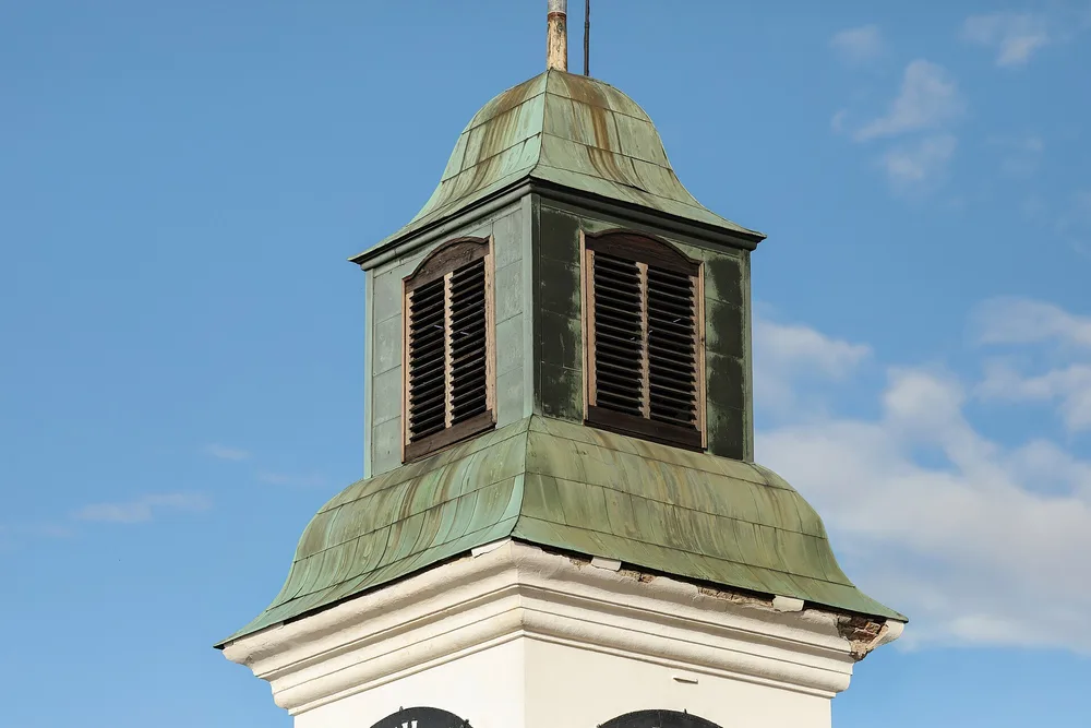 The clock tower on the ramparts of Petrovaradin Fortress above the Danube in Novi Sad