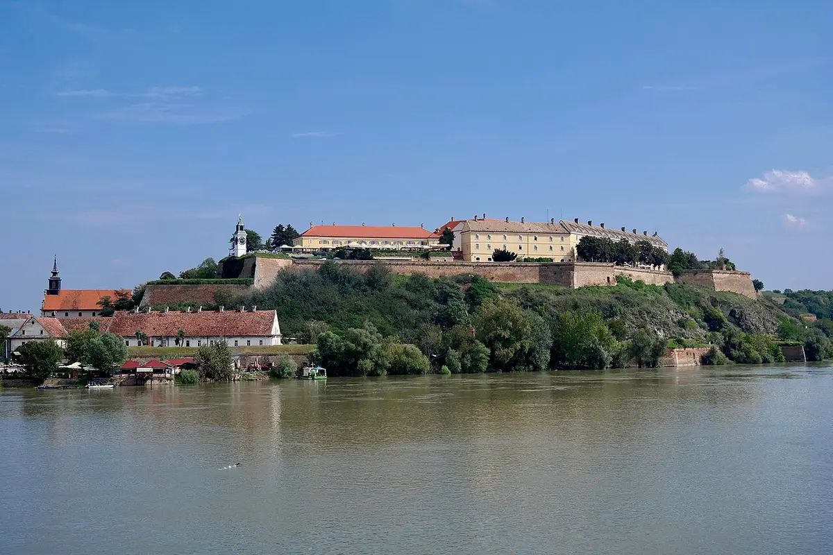 The stone ramparts of Petrovaradin Fortress above the Danube across from Novi Sad