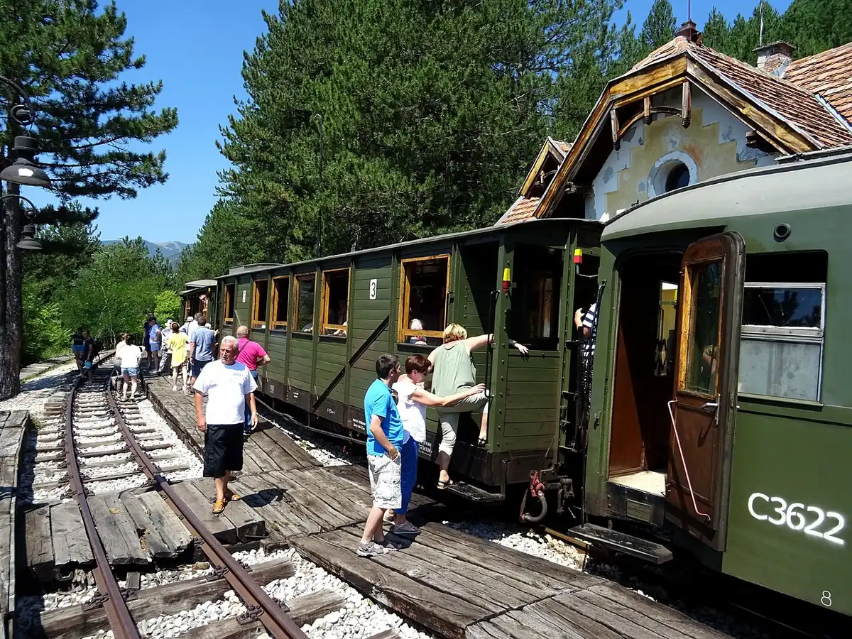Wooden station buildings at Golubići on the Šargan Eight narrow-gauge railway