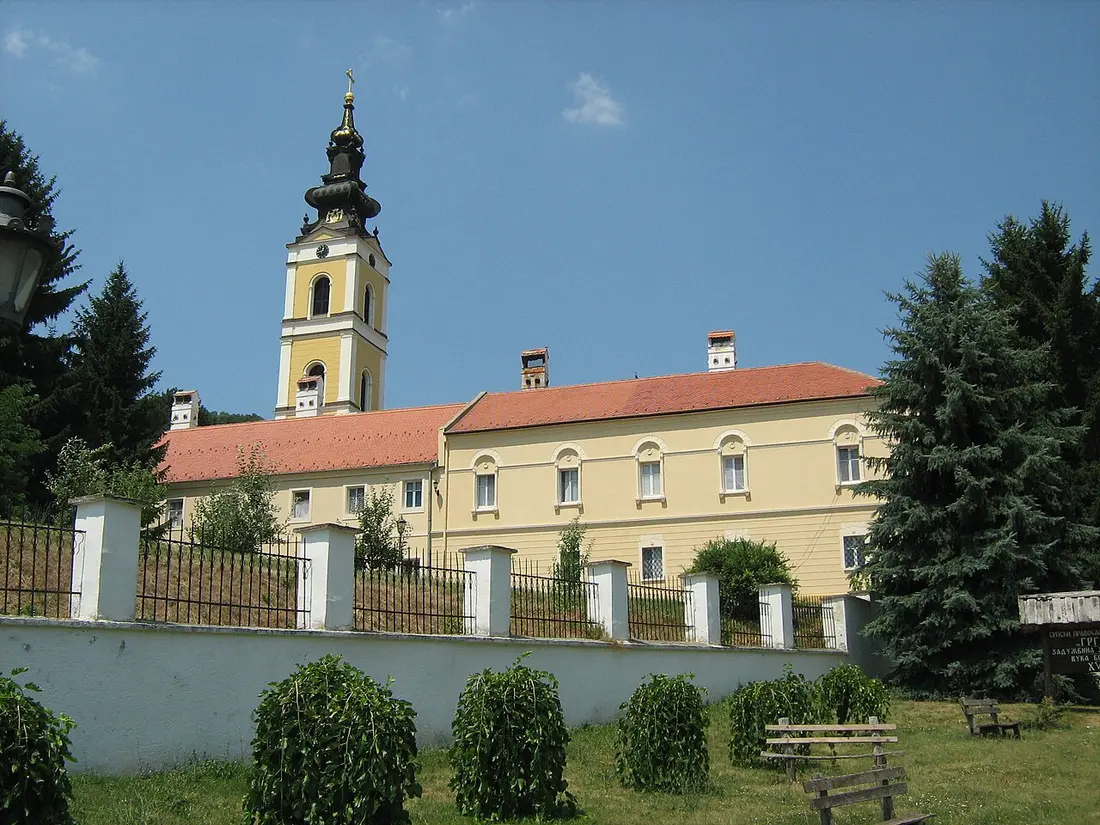 Grgeteg monastery among the wooded hills of Fruška Gora National Park