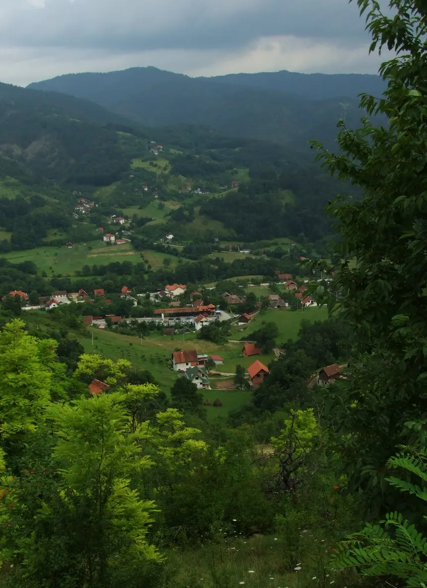 The Mokra Gora valley seen from Drvengrad, on the Šargan Eight railway line