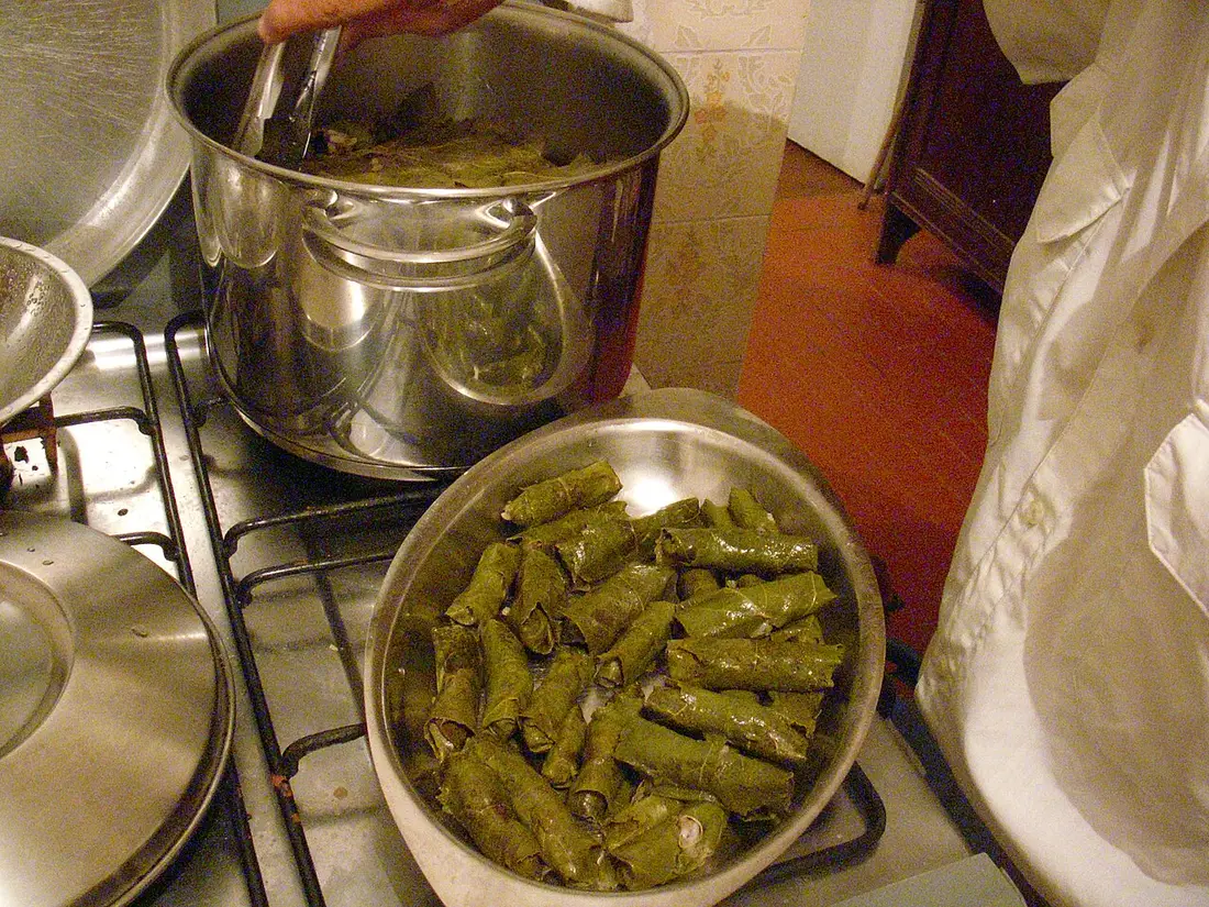 Sarma, cabbage leaves stuffed with minced meat and rice, cooked in a pot