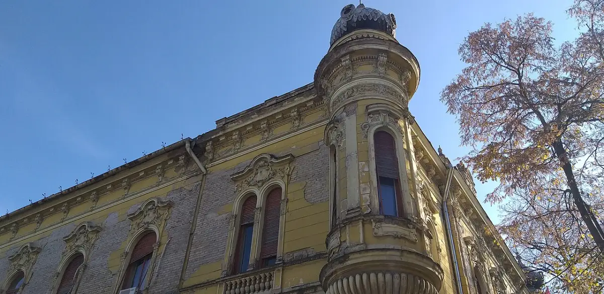 Kronic Palace facade on a quiet street in Sombor