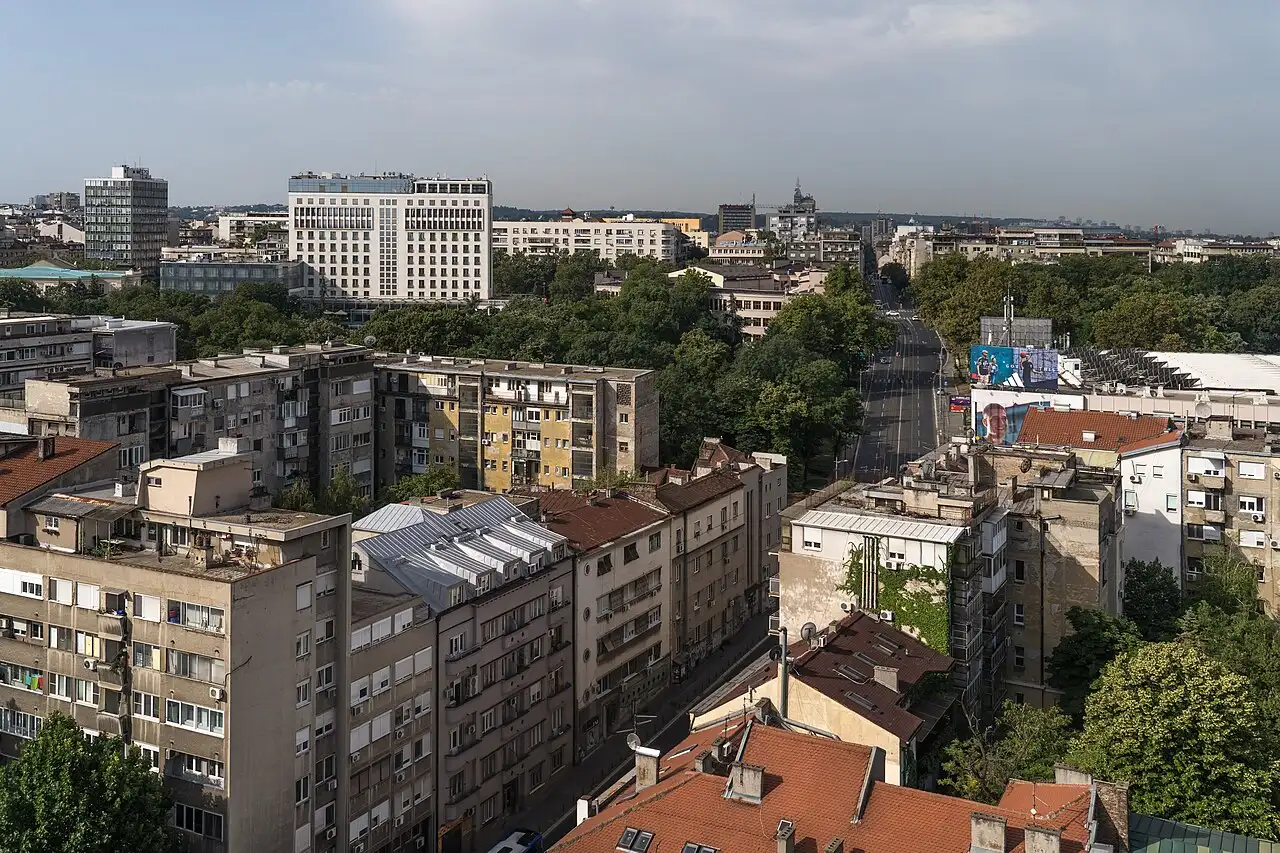 View across central Belgrade toward the New Belgrade towers, the start of the Srem day loop