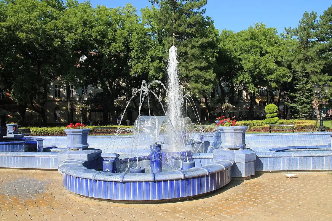 The Blue Fountain on the main square in Subotica with its ceramic tiles