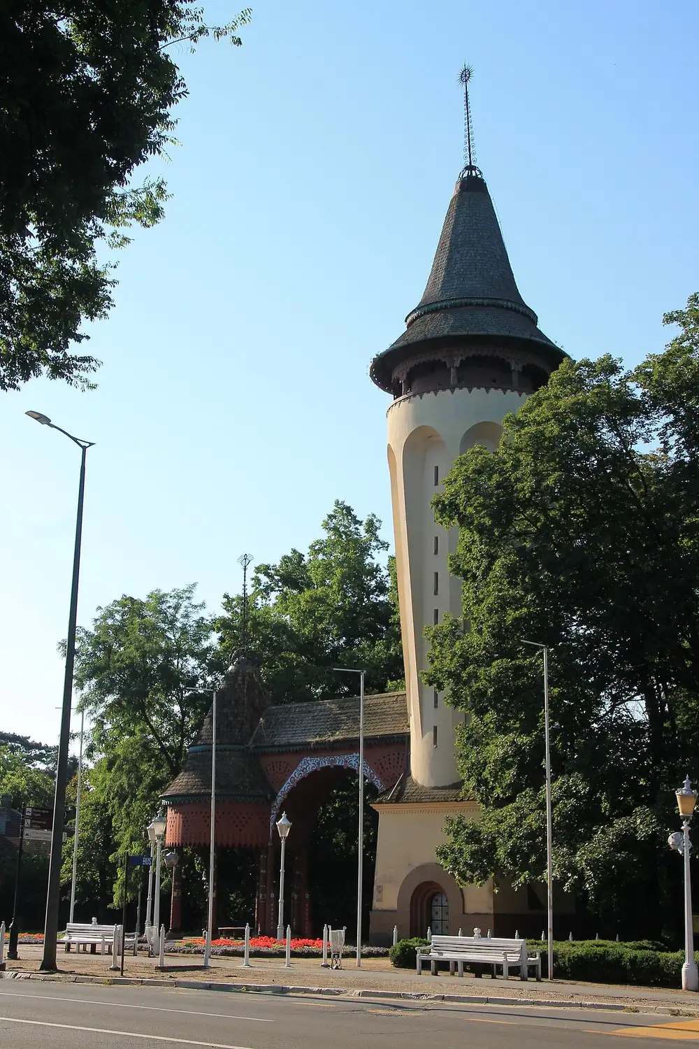 The Art Nouveau water tower at the entrance to Lake Palic