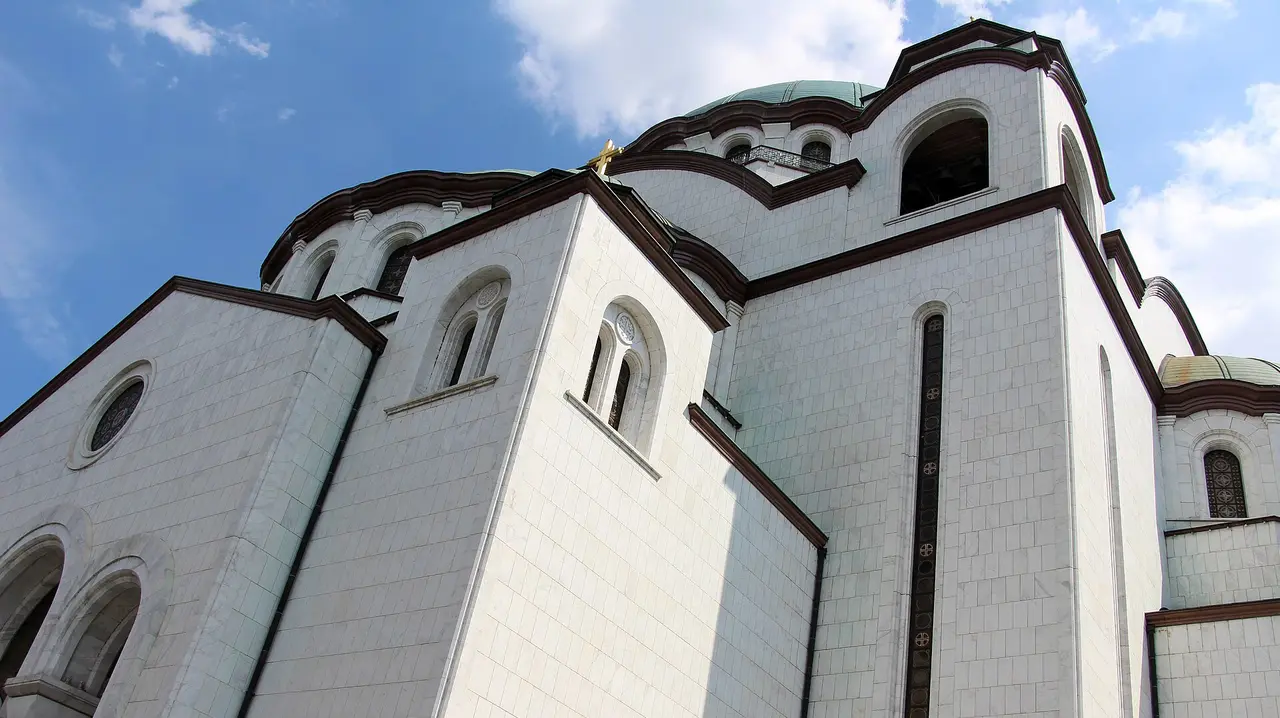 The white marble and granite Temple of Saint Sava with its great green dome rising above Vračar in Belgrade
