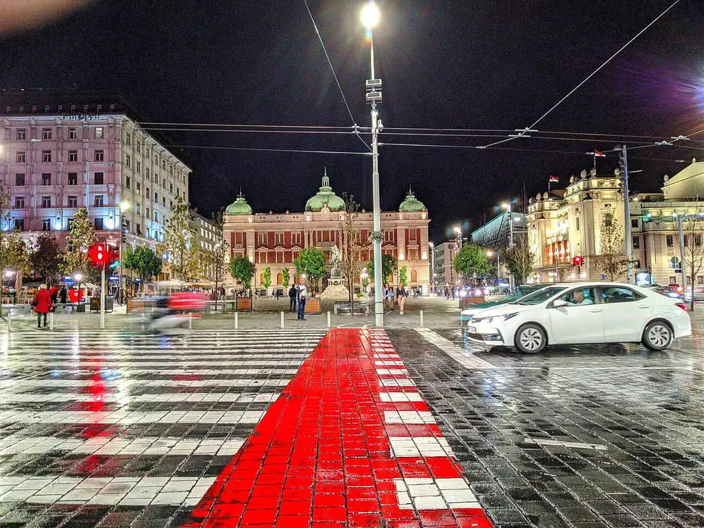 Republic Square in Belgrade with the National Museum, the National Theatre and the equestrian statue of Prince Mihailo