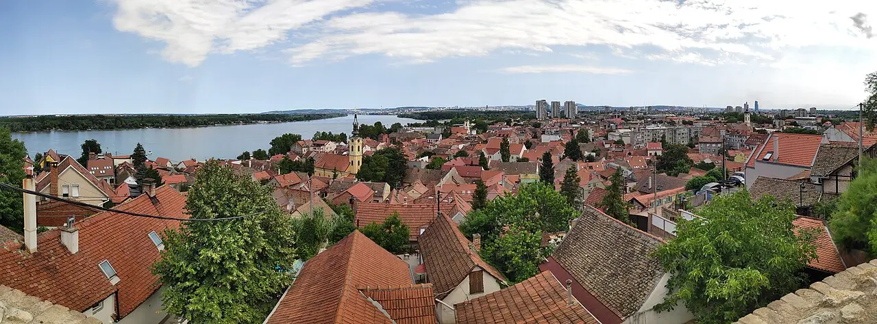Panorama of Zemun rooftops and the Danube seen from the Gardoš hill