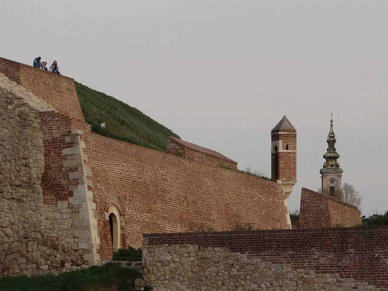 The walls of Belgrade Fortress at Kalemegdan above the confluence of the Sava and the Danube