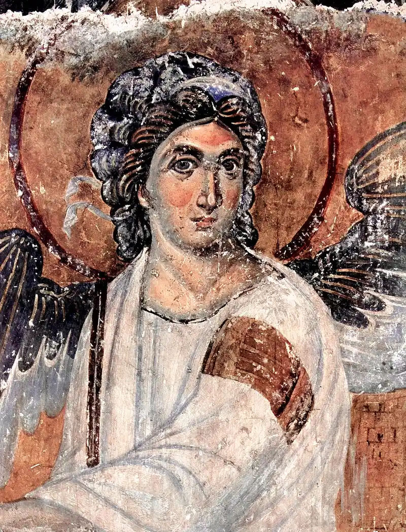 The White Angel fresco at Mileseva, an angel in white robes seated by the empty tomb of Christ