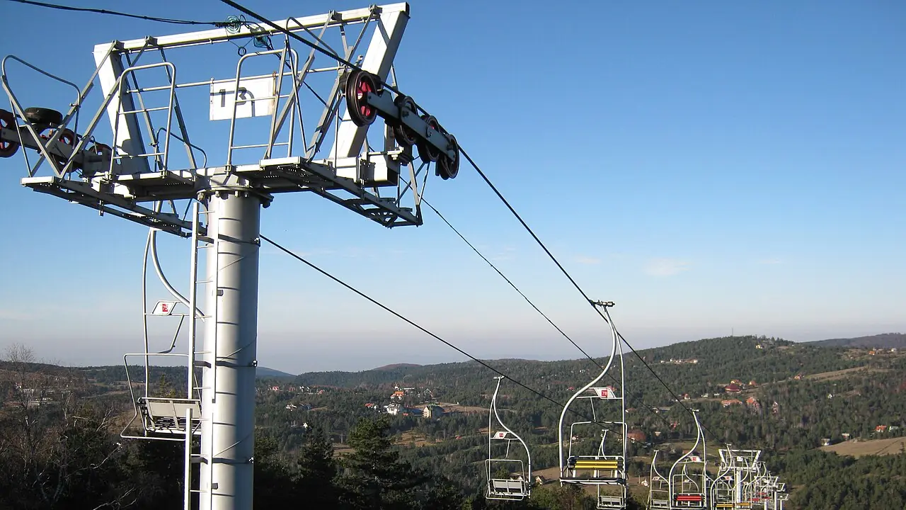 The Maljen plateau around Divcibare seen from the ski slopes, with forested ridges and a valley below