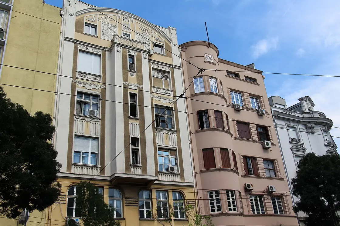 Ornate belle-époque apartment façades on a central Belgrade street