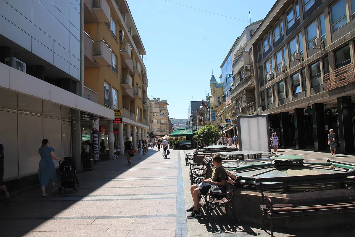 The Obrenovićeva pedestrian street in central Niš lined with shops and cafes